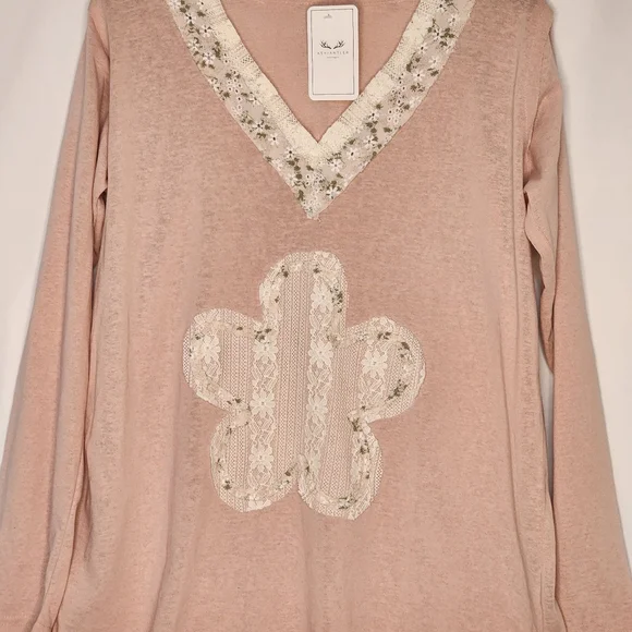 NWT POL Zinnia Pink Floral Patchwork Boho Long Sleeve Top Small - Picture 4 of 6